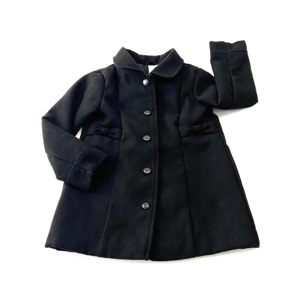 Gymboree‎ Coat Girls 4T to 5T Black Dressy Mid Length Lined Buttons Bow Winter